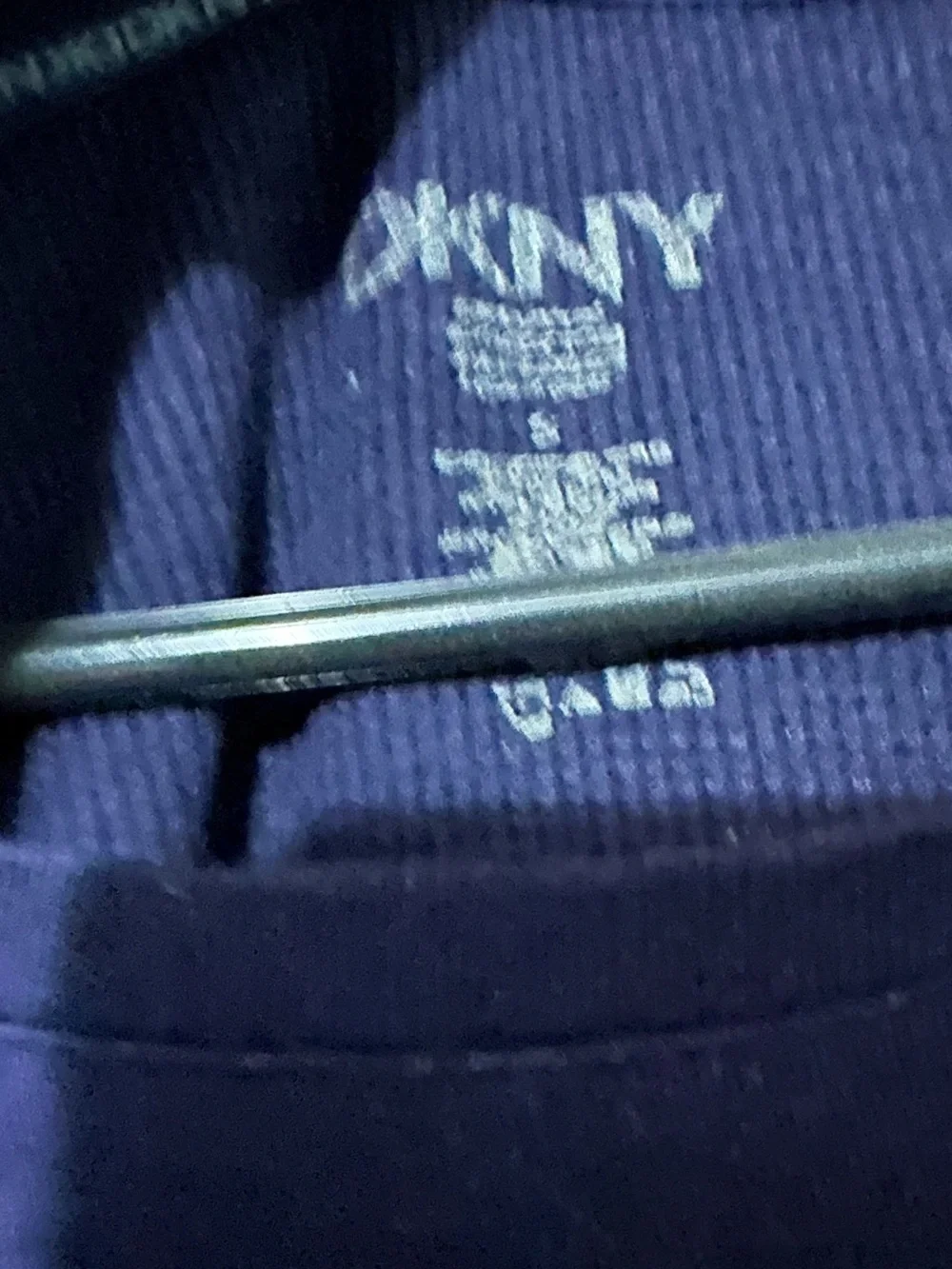 DKNY Navy Long-Sleeve Crewneck Sweater with Pink Cuff Detail